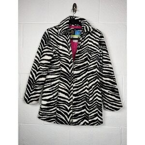 Mudd Zebra Print Faux Fur Coat XS Y2K Jacket Pink Lined Indie Sleaze Bratzcore